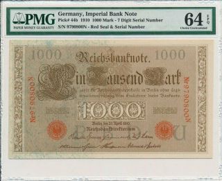Imperial Bank Note Germany 1000 Mark 1910 Pmg 64epq