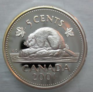 2001 Canada 5 Cents Proof Silver Nickel Heavy Cameo Coin