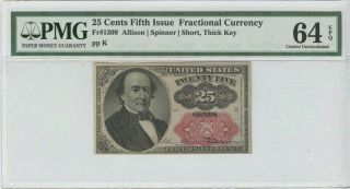 25 Cents Fifth Issue Fractional Currency Pmg 64 Ch Unc Epq Fr 1309