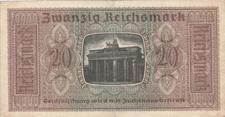 20 REICHSMARK VERY FINE BANKNOTE FROM NAZI OCCUPIED TERRITORIES 1940 PICK - R139 2