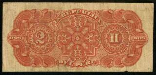 1879 Scarce Currency Republic of Peru Two Soles Banknote Pick Number 2 Fine 3