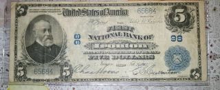 1902 Five Dollars First National Bank Of Ironton Ohio.