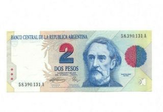 Bank Of Argentina 2 Pesos 1993 - 1994 Aunc