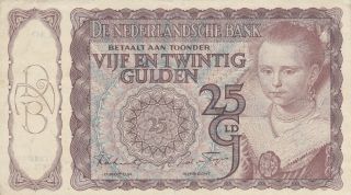 25 Gulden Very Fine Banknote From German Occupied Netherlands 1944 Pick - 60