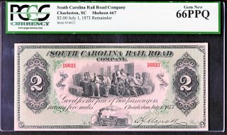 1873 $2 The South Carolina Rail Road Company Pcgs Gem 66 Ppq