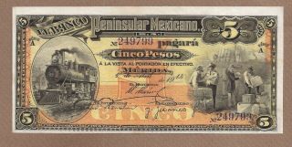 Mexico: 5 Pesos Banknote,  (au/unc),  P - S465a,  01.  04.  1914,