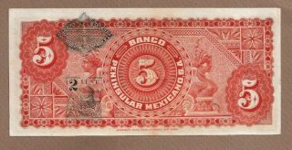 MEXICO: 5 Pesos Banknote,  (AU/UNC),  P - S465a,  01.  04.  1914, 2