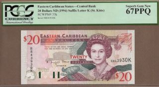East Caribbean States: 20 Dollars Banknote,  (unc Gem Pcgs67),  P - 33k,  1994,