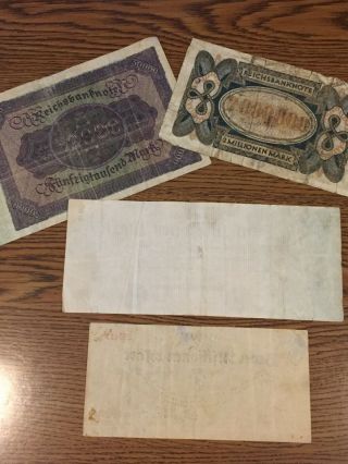 4 German Bank Notes 1922 - 1923 Reichsbanknote Millionen Mark
