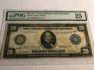 Fr - 979a 1914 Series $20 Cleveland Federal Reserve Note Pmg 25 Stained