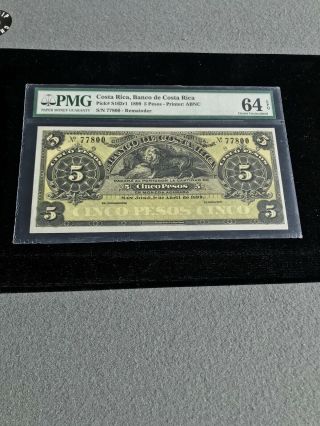 Costa Rica 5 Pesos,  1899 S163r1 Lion Pmg 64 Epq (the Detail Is On Believable)