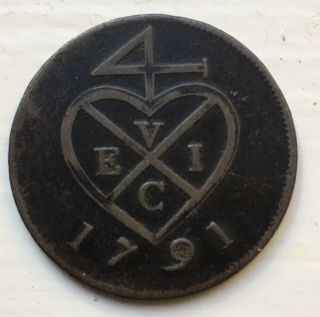 1791 British India (bombay) 1 Pice East India Company Copper Coin Km 193