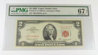 1963 $2 Legal Tender Star Note - Pmg Gem Unc 67 Epq - Fr 1513 A Block