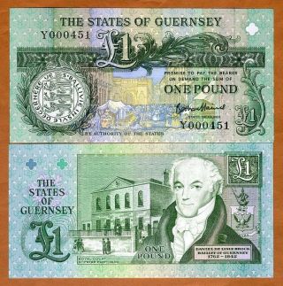 Guernsey,  1 Pound,  Nd (1991) 2016,  P - 52d,  Unc Low S/ns