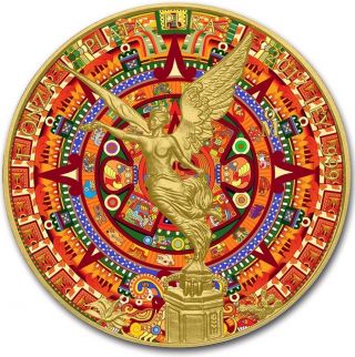 2018 1 Oz Silver Mexican Aztec Calendar Libertad Coin With 24k Gold.