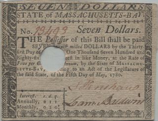 May 5,  1780 Massachusetts Colonial Currency $7 Pmg Cu64