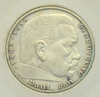 Germany Third Reich 2 Reichmark 1937 A Hindenburg Silver Coin In Holder