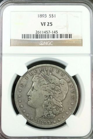 1893 P Morgan Silver Dollar Ngc Vf 25 " Very Scarce Low Mintage Morgan "