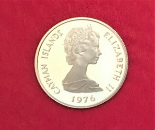 1976 Cayman Islands Silver $1 Dollar Km 6 Poinclana Flower