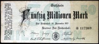 Bad Reichenhall 1923 50 Million Mark Inflation Notgeld German Banknote