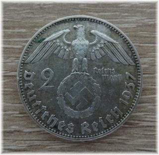 7 Germany 3rd Reich Rare 2 Reichsmark Hindenburg 1937 D Eagle,  Swastika Naziera