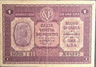 Italy 1 Lira Una Lira Ww1 1918 Wwi P M4 Cassa Veneta Dei Prestiti Austrian Occup
