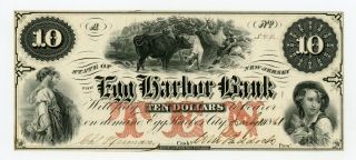 1861 $10 The Egg Harbor Bank - Egg Harbor City,  Jersey Note Civil War Era Au