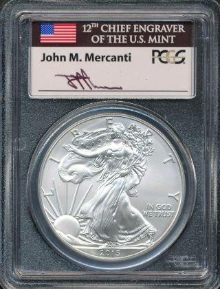 2015 Silver Eagle Pcgs Ms70 First Strike Mercanti Hand Signed Flag Label