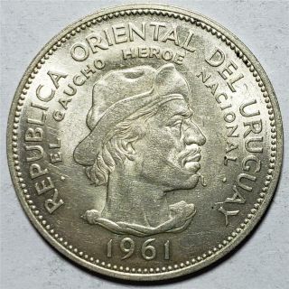 Uruguay,  10 Pesos,  1961,  Au - Uncirculated,  Gaucho, .  3617 Ounce Silver