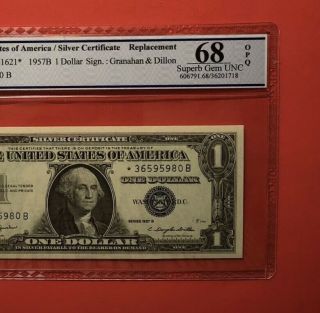 1957b - $1 Silver Certificate Star Note Graded By Pcgs Gem 68 Opq.