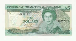 East Caribbean States Dominica 5 Dollars 1986 - 88 Unc P18d Qeii