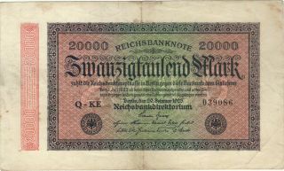 1923 20,  000 Mark Germany Reichsbanknote Currency Note German Banknote Bill Cash