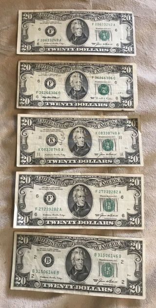 1985 Dated 5 Twenty Dollar Bills $100