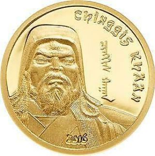 Mongolia 2016 1000 Togrog Chinggis Khaan Gold 0.  5 G Proof Coin