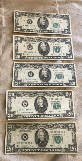 1981 Series A 5 Twenty Dollar Bills $100
