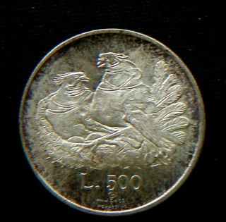 1974 San Marino Italy Silver Coin 500 Lire Unc Pigeons