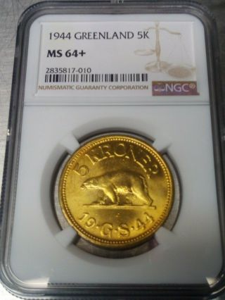1944 Greenland 5 Kroner Coin Ngc Rated Ms 64,  Great Coin
