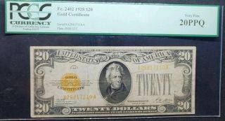 Us 1928 $20 Gold Certificate Fr 2402 Pcgs Vf 20ppq