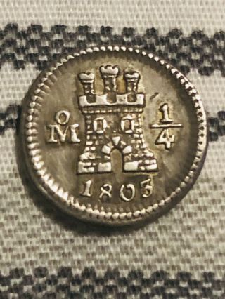 1803 (mexico) 1/4 Real (silver) Charles Iv Castle & Lion Rare And Au