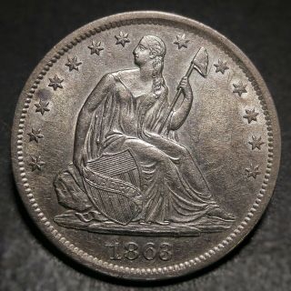 1863 S 50c Seated Liberty Half Dollar Au,  /unc