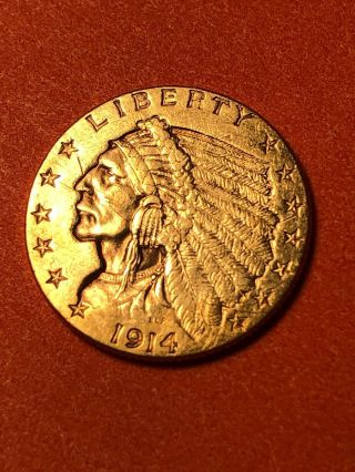 1914 $2.  50 Gold Indian Head Coin Scarce Date