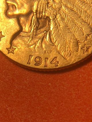 1914 $2.  50 Gold Indian Head Coin Scarce Date 3