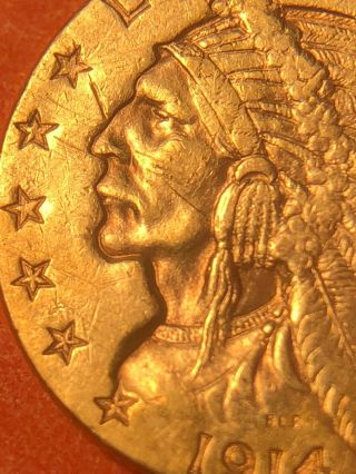 1914 $2.  50 Gold Indian Head Coin Scarce Date 4