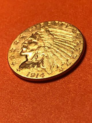 1914 $2.  50 Gold Indian Head Coin Scarce Date 6