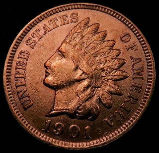 1901 Indian Head Penny Cent // Gem Bu Red // Four Diamonds (i781)