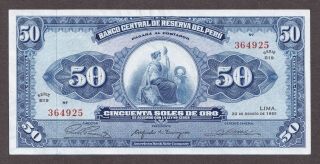 1965 Peru Banco Central De Reserva Del Peru 50 Soles De Oro P - 89a Choice Au,