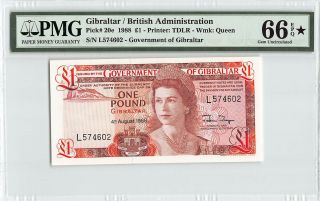 Gibraltar 1988 P - 20e Pmg Gem Unc 66 Epq 1 Pound