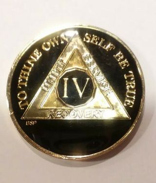 4 Year Aa Coin Black Enamel,  Gold,  Silver 1⅜ " Traditional Size Recovery Iv Four