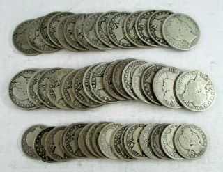 46 U.  S.  Barber Silver Half Dollar & Quarter Coins Average Circulated - Better