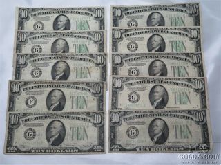10 Bills 1934 - A $10 Federal Reserve Notes Old Us Currency Ten Dollar Bills 9310